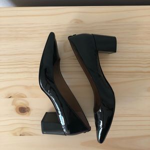 Calvin Klein Patent Block Heel - gold accent